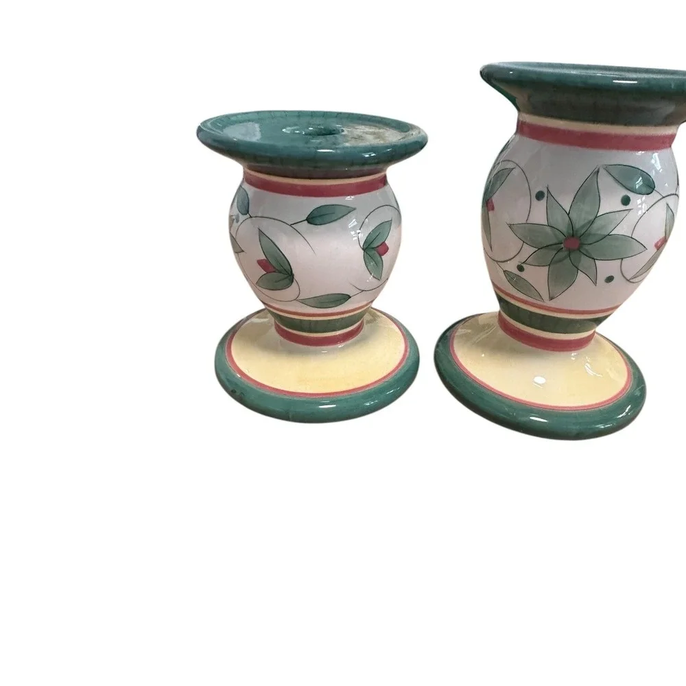 Hand Painted Floral Ceramic Candle Holders Set‎ Decorative Home Decor